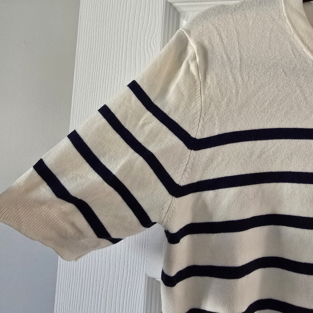 Zara Cream and Navy Stripped Knit Top - Picture 3 of 5